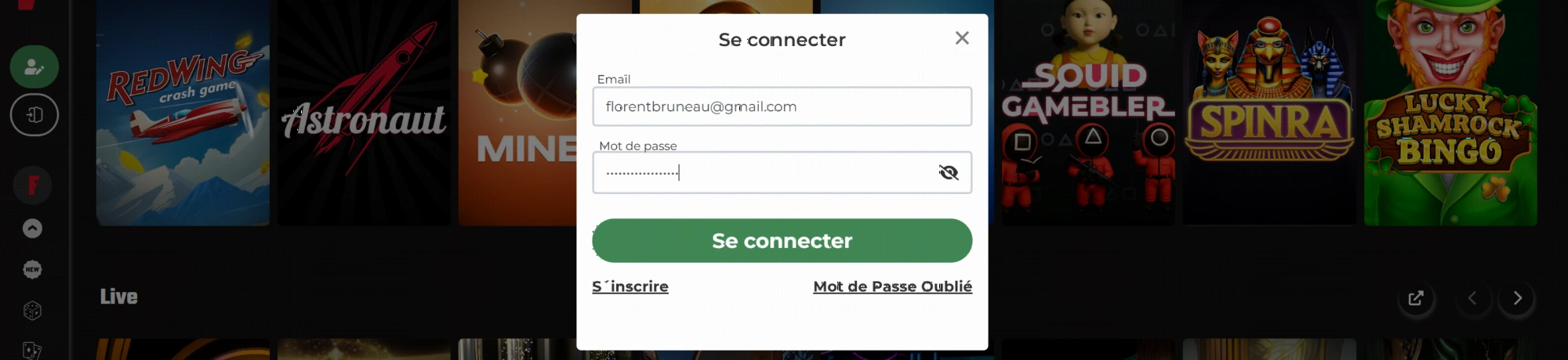 FatBoss Casino page de connexion et interface principale